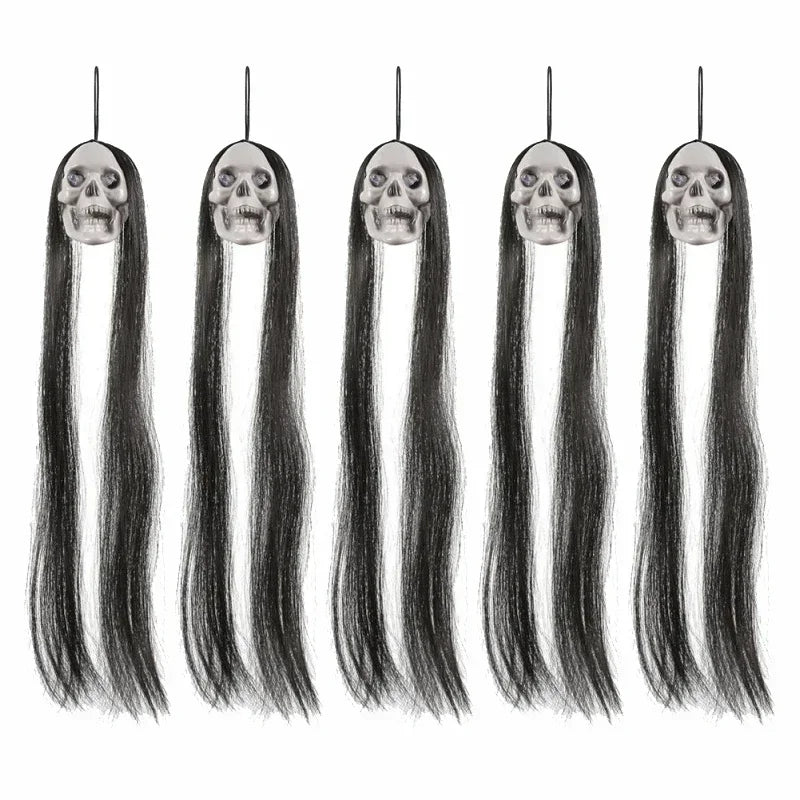 Glowing Eyes Halloween Hanging Ghost Skeleton Prop Long Hair Decoration for Indoor Outdoor Haunted House Party Spooky Display