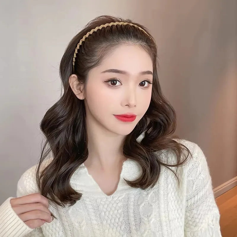 3Pcs Elegant Solid Color Wave Hairbands For Women Trendy Toothed Non-slip Hair Combs Hair Accessories Girl Face Wash Headbands