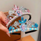 Anime Princess Blue Sparkling Crown Headband with Pearls, Birthday Hair Accessory, Holiday Gift