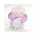 1pc Disney Cute Cartoon Minnie Headband Sequins Ears Bow Hair Hoops Purple Pink Women's Headband for Holiday Party Perfect Gifts