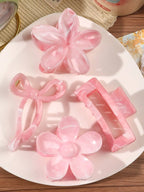 4Pcs Autumn Winter Burgundy Bow Square Flower Hair Claw Clips for Women MultiStyle Red Fashion Hair Accessories Headwear Hairpin