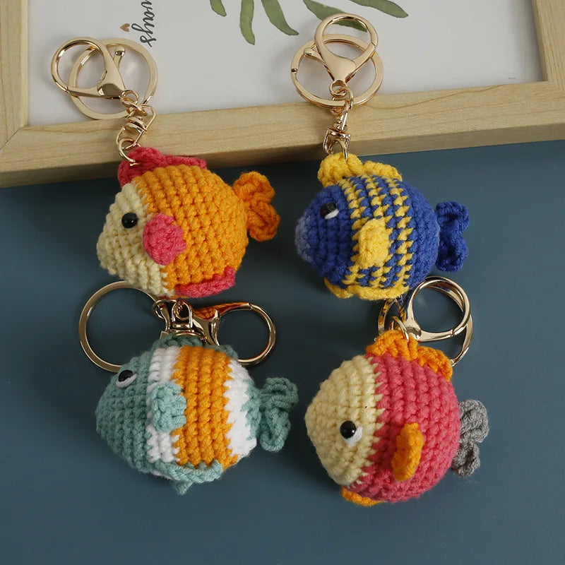 Funny Shrimp Doll Crochet Keychain Handmaking Clown Fish Knitting Keyrings Cute Shrimp Keyrings Bag Pendant Custom Accessories