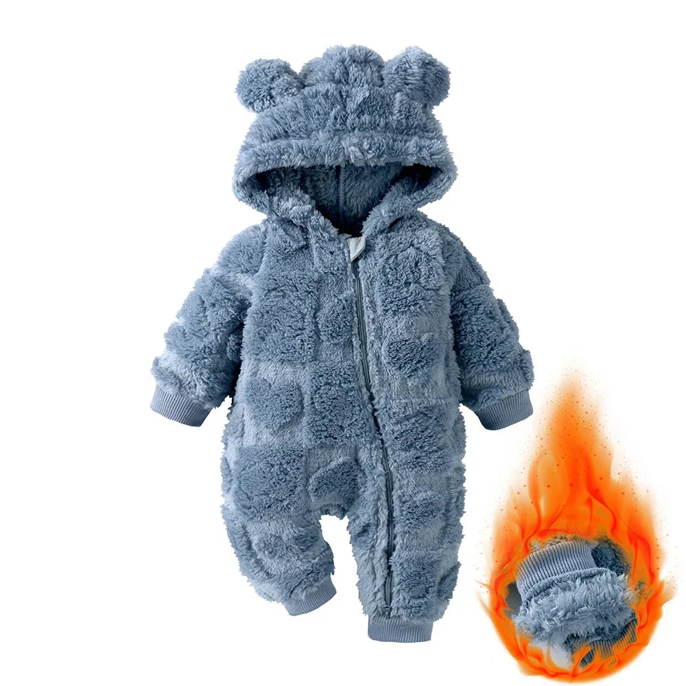 0-18Months Newborn Baby Romper Winter Thicken Flannel Warm Clothes Infant Boy Girl Oneies Pyjamas Heart-Shaped Hooded Jumpsuits