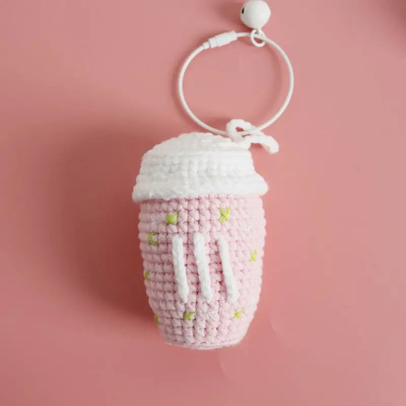 Creative Coffee Cup Crochet Keychain For Bag Pendant Cute Knitting Cup Keyrings Handmaking Knitted Keychains Custom Accessories