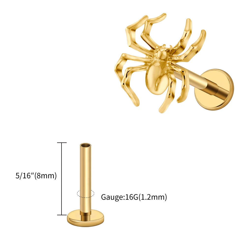 Right Grand ASTM F136 Titanium Spider Labret Lip Ring Tragus Cartilage Conch Flat Helix Stud Earring Halloween Piercing Jewelry