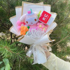 Genuine My Melody Kuromi Cinnamoroll Hellokitty Plush Dolls With Crochet Flowers Creative Handmade Sanrio Bouquet Gifts For Girl