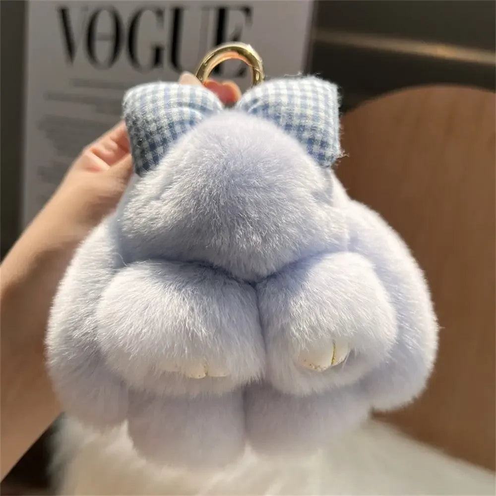 Plush Key Chains Bag Hanging Pendant Car Key Ring Mini Rabbit Hair Bow Bag Strap Cute Bunny Couple Keychain