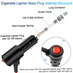 Portable 12V On Off Switch Button for car charger Extension Cable Socket Cord Car Cigarette lighter plug cable male connector