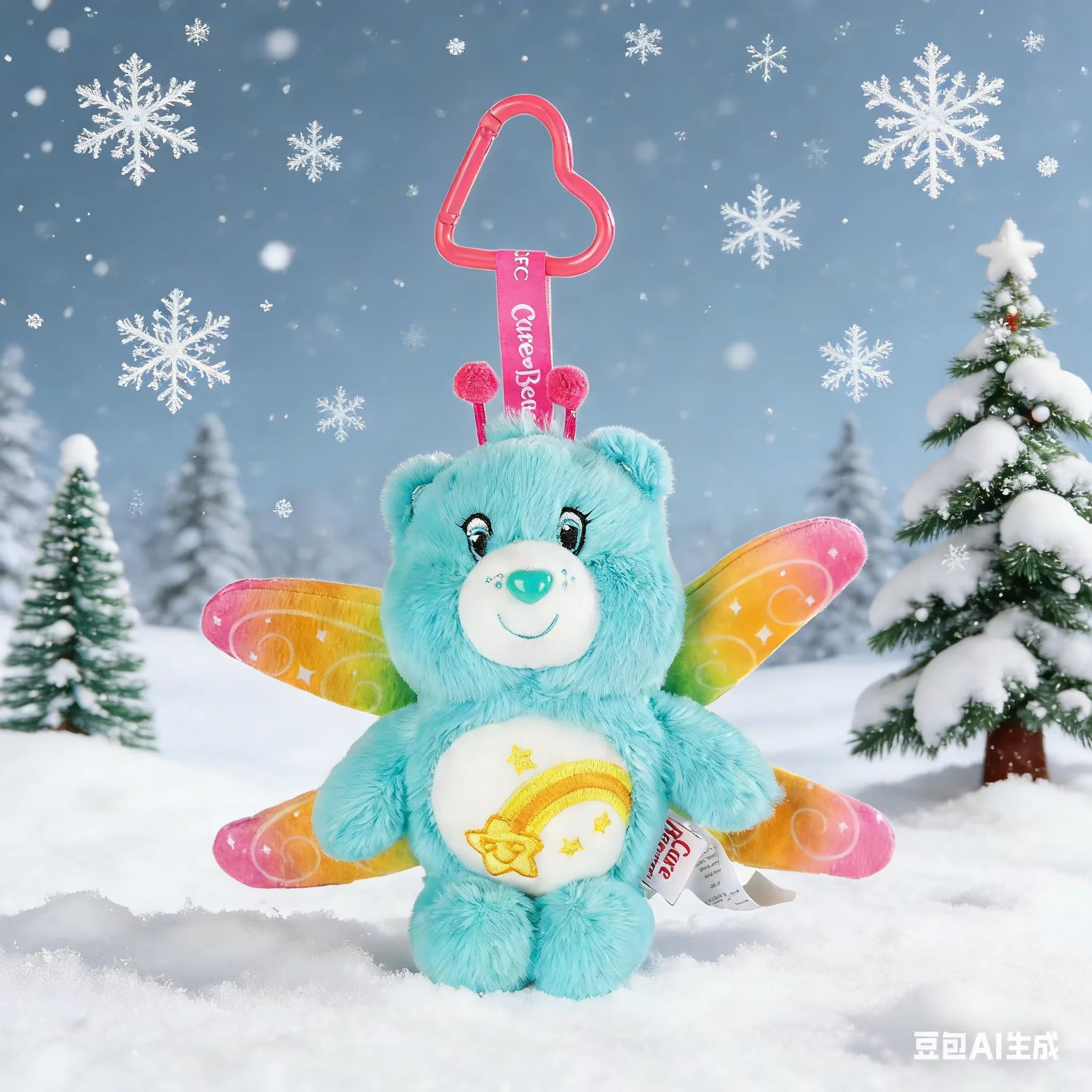 New Genuine Carebears Plush Rabbit Hat Keychain Rainbow Bear Doll Pendant School Bag Ornament Gift