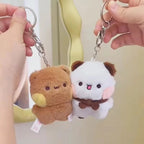 Cartoon Panda Bubu and Yier Keychain Pendant Dolls Cute Panda Bear Doll Keyring Handbag Decor Accessories Couple Gifts