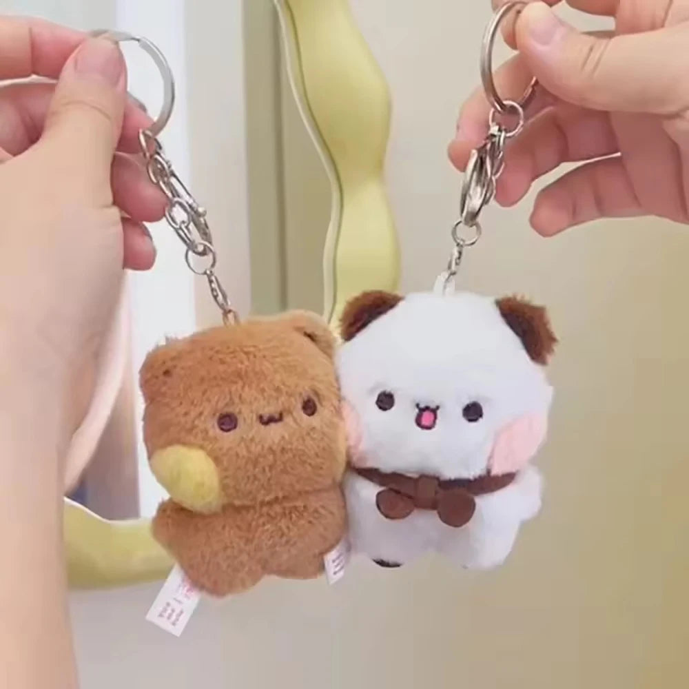 Cartoon Panda Bubu and Yier Keychain Pendant Dolls Cute Panda Bear Doll Keyring Handbag Decor Accessories Couple Gifts