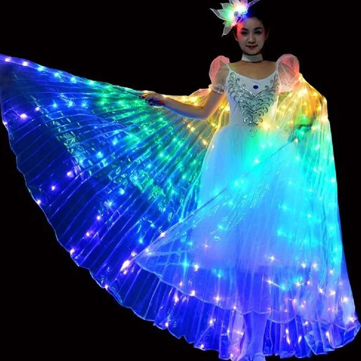 LED Isis Wings Glowing Wings Belly Dance Dress Butterfly Wings Halloween Christmas Party Stage Performance rod for Single Sale
