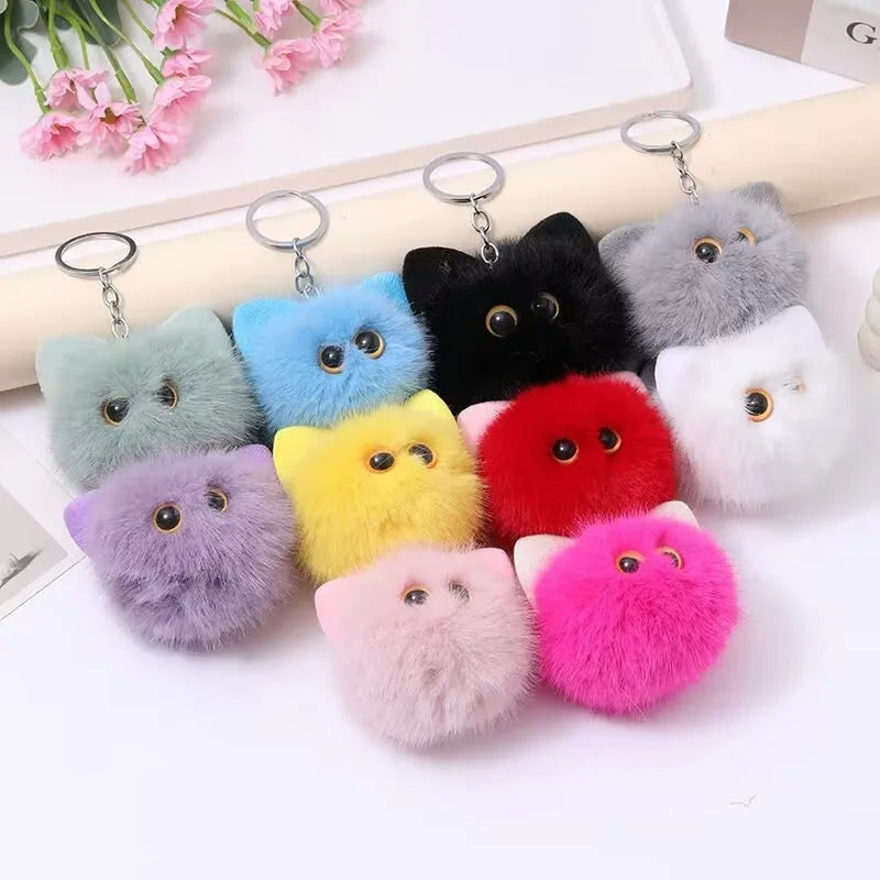 Blush Cat Ball Original Design Cartoon Handmade Plush Pendant Cat Keychain Girly Gift for Girls