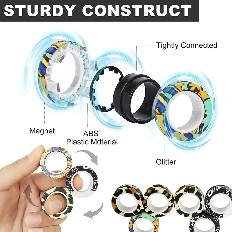 3pcs Finger Magnetic Rings Colorful Fidget Toy Set Adult Magnets Spinner Rings for Relieve Stress Anxiety Relief Therapy