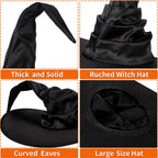 Halloween Witch Hat Black Folds Wizard Hats for Women Men Masquerade Party Carnival Costume Cosplay Props Halloween Decorations