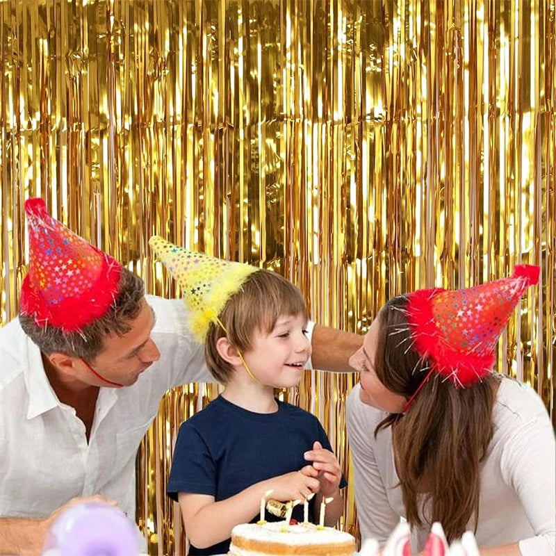 2Meters Party Backdrop Curtains Glitter Gold Tinsel Fringe Foil Curtain Birthday Wedding Decoration Adult Anniversary Decortion