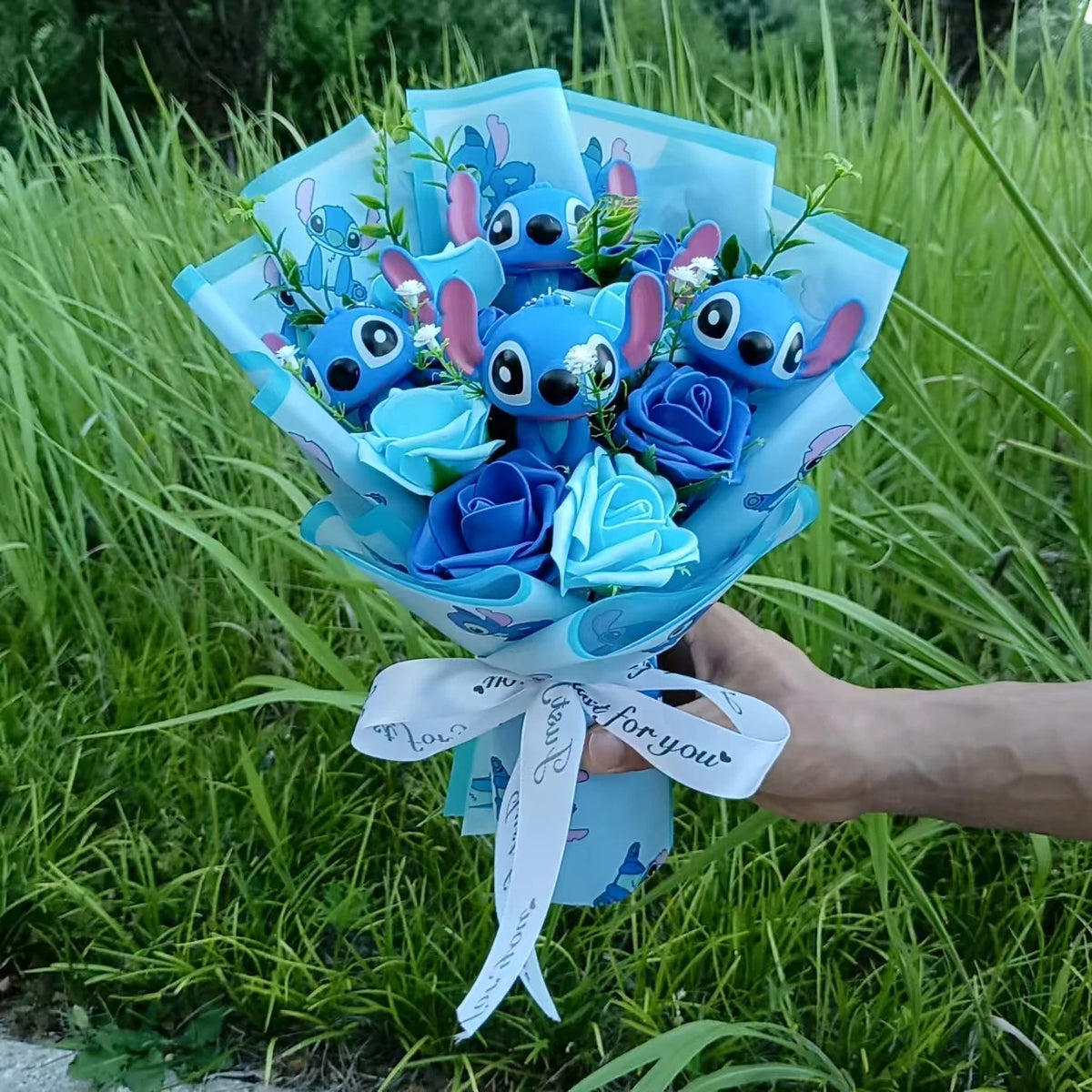 Anime Winnie the Pooh Pig Elephant Handmade Flower Bouquet Plush Doll Wedding Graduation Valentine Christmas Birthday Gifts