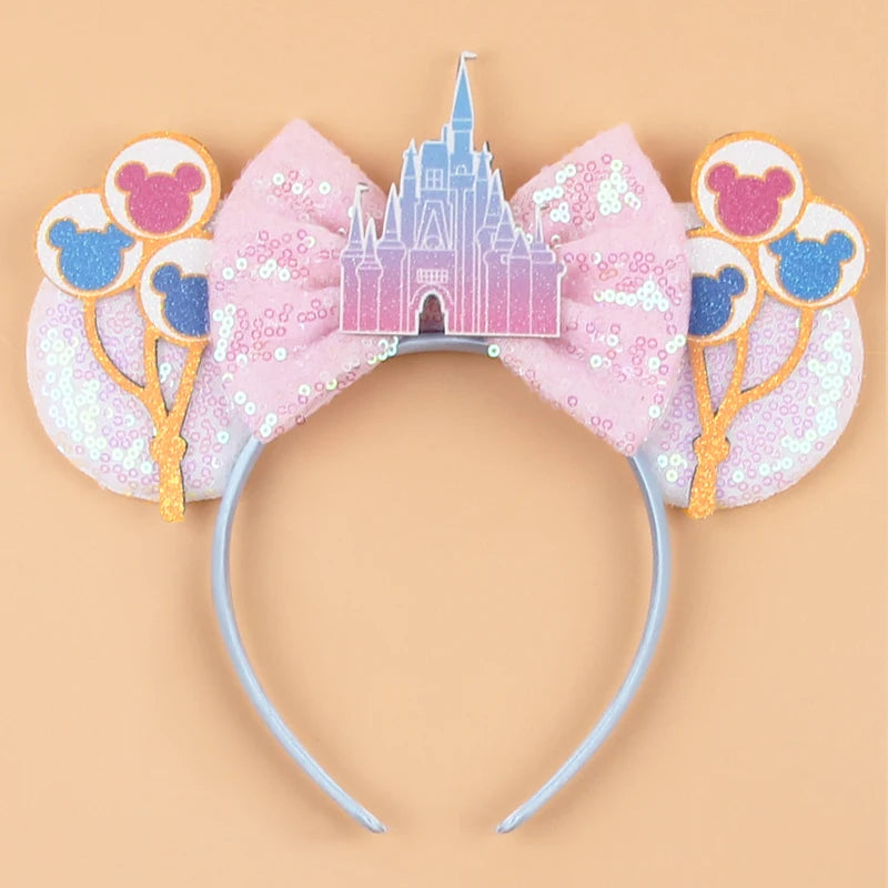 2026 Trip Mouse Ears Headband for Girls Women Sequin Castle 5"Bow Hairband Festival Party Cosplay DIY Hair Accessories