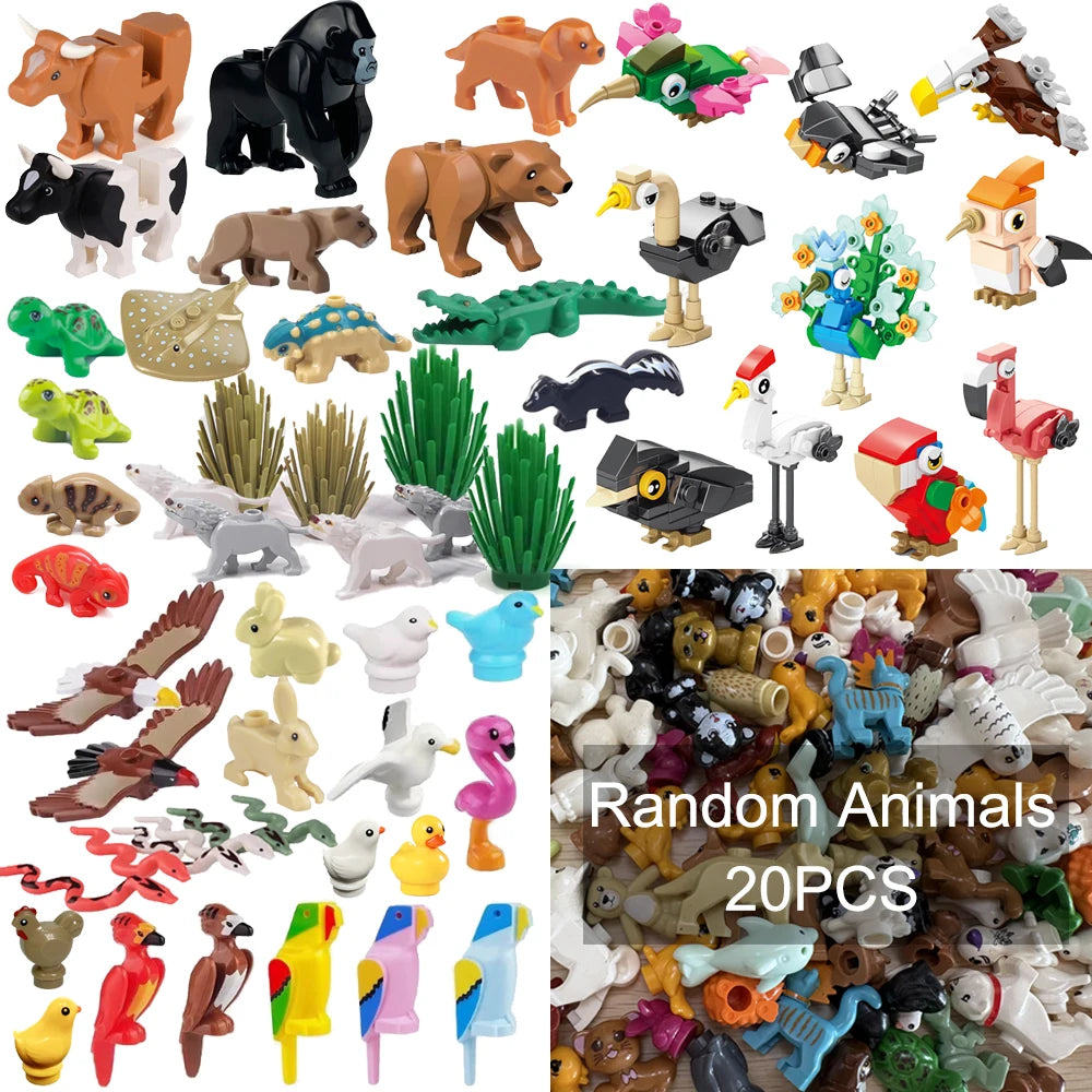 MOC Animal Scene Building Blocks Zoo Ducks Cat Dog Penguin Eagle Dove Wolf Bear Deer Shark Snake Mice Sheep DIY Toys Bricks K055