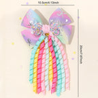 Sweet Unicorn Hair Clips For Girl Bow Barrette Cute Tassel Ribbon Curly Ponytail Hairpins Accessories