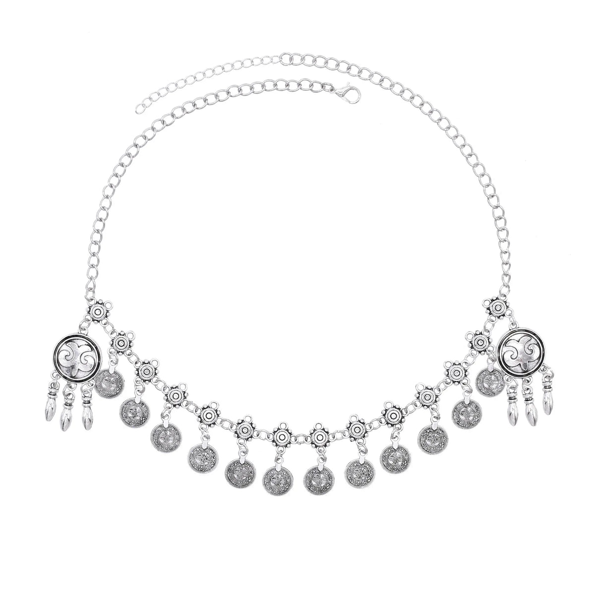 Retro Silvery Alloy Hollow Moon Pendant Forehead Headpiece for Women Boho Ethnic Indian Hippie Party Hair Accessories Jewelry