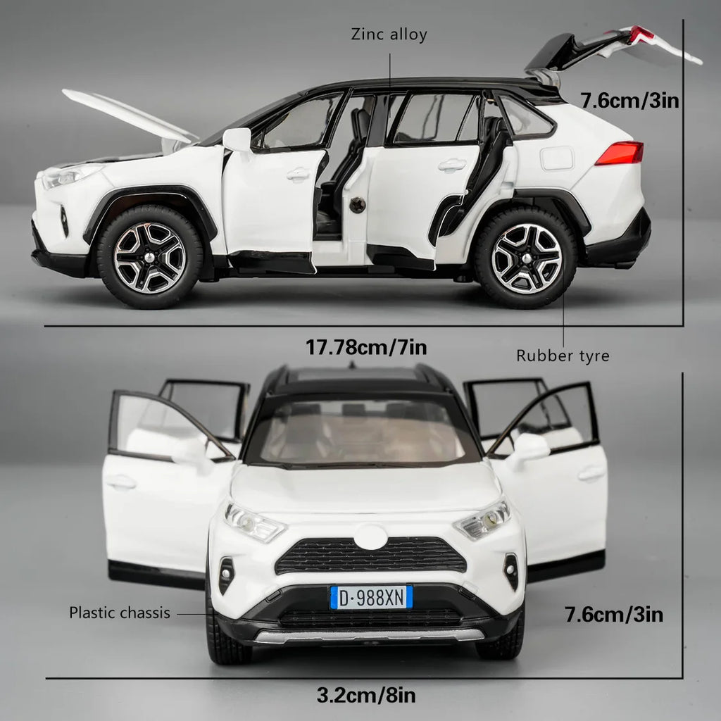 Model Car 1/32 RAV4 Alloy Diecast Collectible Toy Car with Light and Sound Toy Vehicle Door Can Be Opened for Boys Kids Toddler