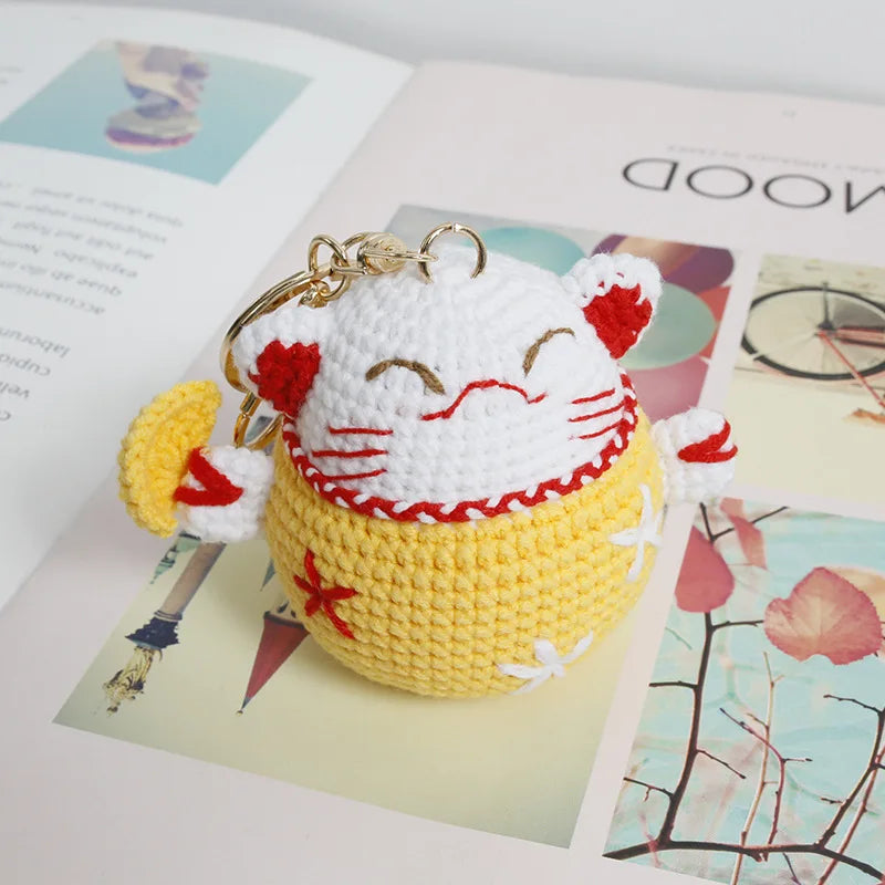 Exquisite Kitten Doll Crochet Keychain For Bag Pendant Knitted Small Cat Doll Keyrings Cute Kitten Keychain Custom Accessories