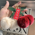 Keychain Key Fob Bag Pendant Fluffy Cherry Keyring Bag Hanging Leaf Artificial Rabbit Fur Ball Key Holder Plush Bag Accessories