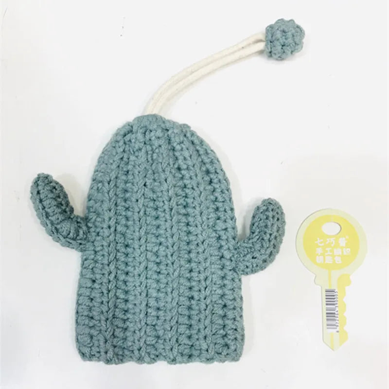 Cute Crochet Cactus Keychain For Keys Storage Bag Keyring Knitting Ladybug Bag Keyrings Wholesale Custom Car Keychain Accessory
