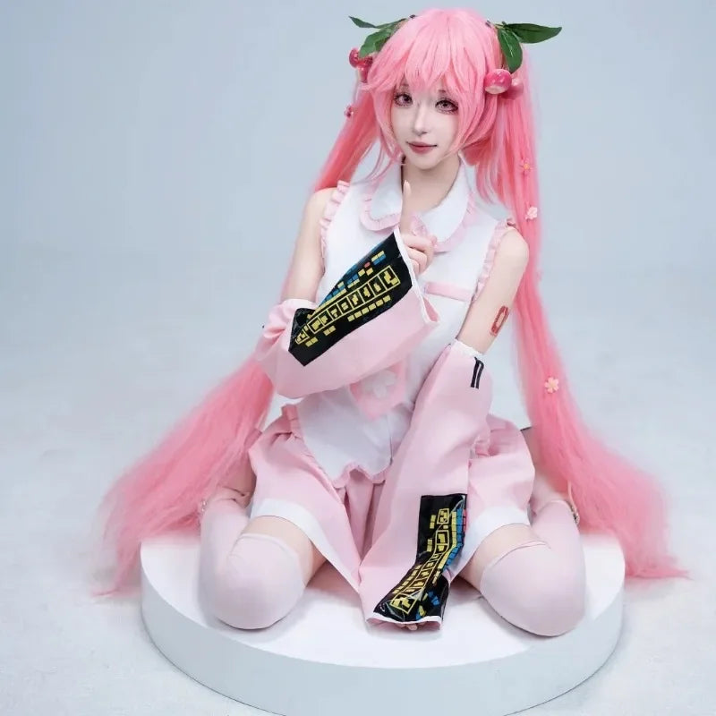 Cosplay Costume Green Ponytail Wig Anime  Singer Role Playing Uniform Girl Party Comic Con Outfits Tops Skirt Props