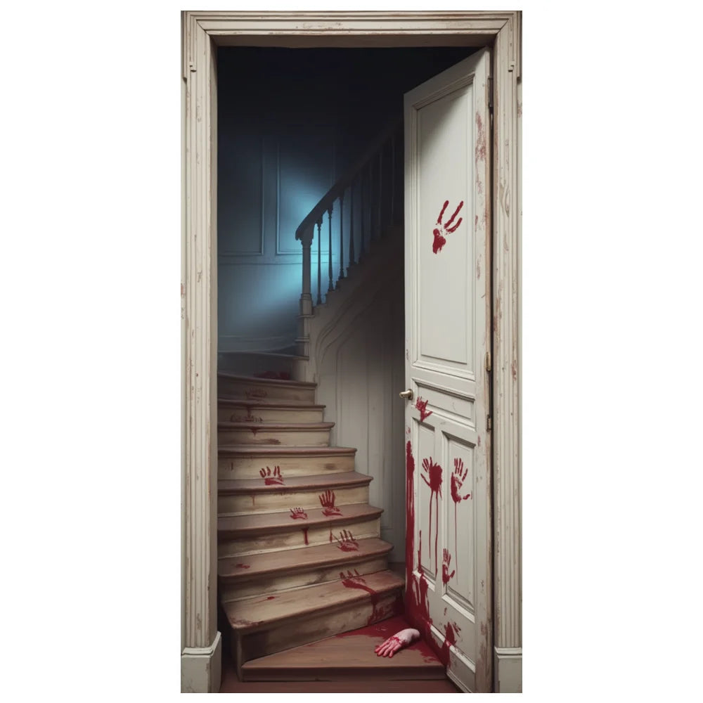 72.83x35.43 Inch Halloween Door Banner Polyester Ghost Hospital Scary Head Scene Decoration Halloween Party Supplies Photography
