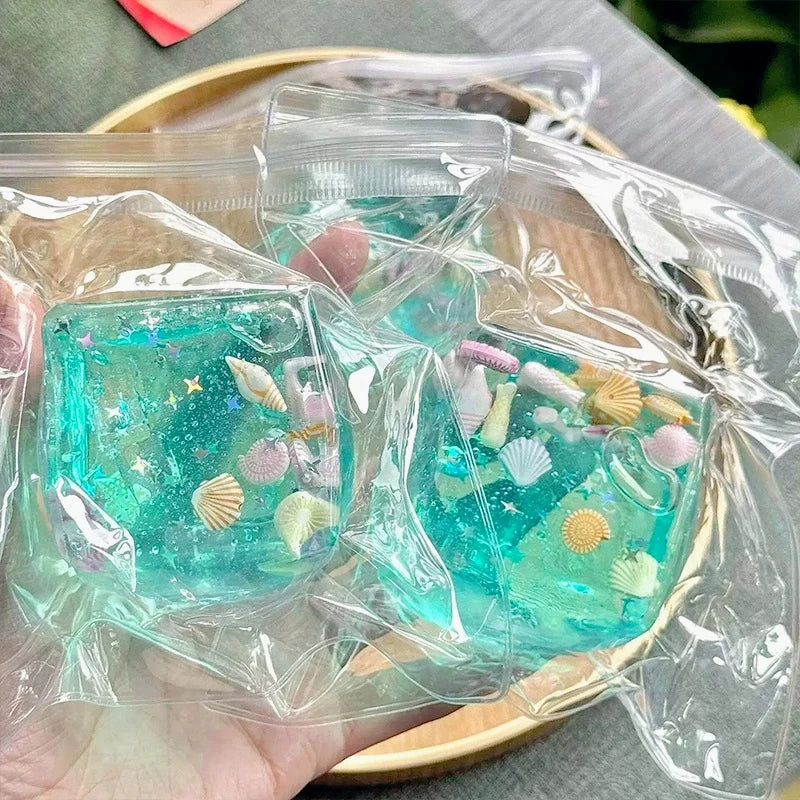 Squishy Ocean Shells Cube Stress Balls Squeeze Toy Transparent Maltose Cubes Fidget Toy Adult Sensory Stress Relief Fidget Toy