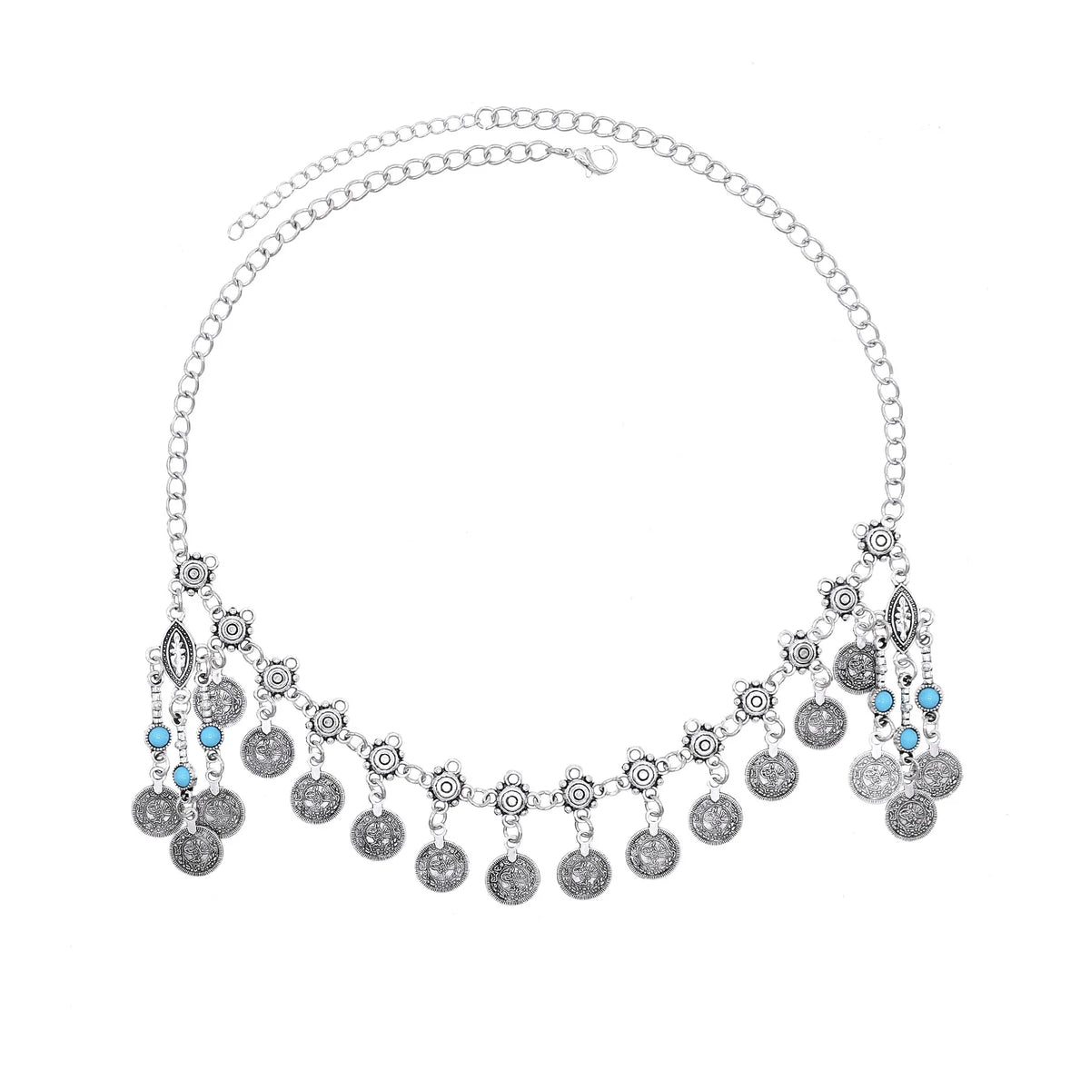 Retro Silvery Alloy Hollow Moon Pendant Forehead Headpiece for Women Boho Ethnic Indian Hippie Party Hair Accessories Jewelry