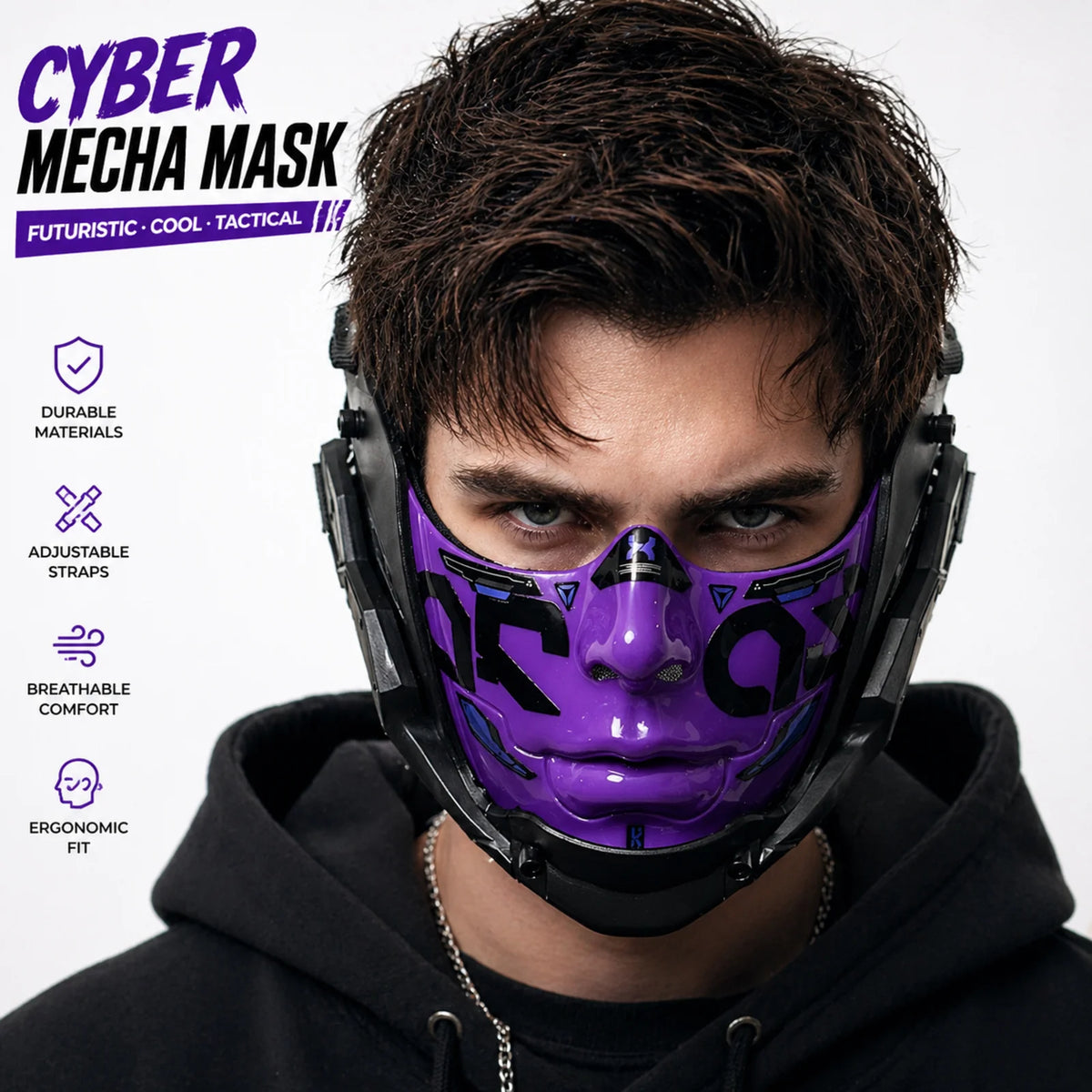 5 Color Cyberpunk Half Face Mask Mecha Style Halloween Cosplay Mask Adjustable Strap Breathable Comfort Party Costume Face Cover