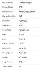 Kids Microscope 1000x Magnifier Microscope 200 Megapixels With LED Photo Video Function Educational Toys Science For Children