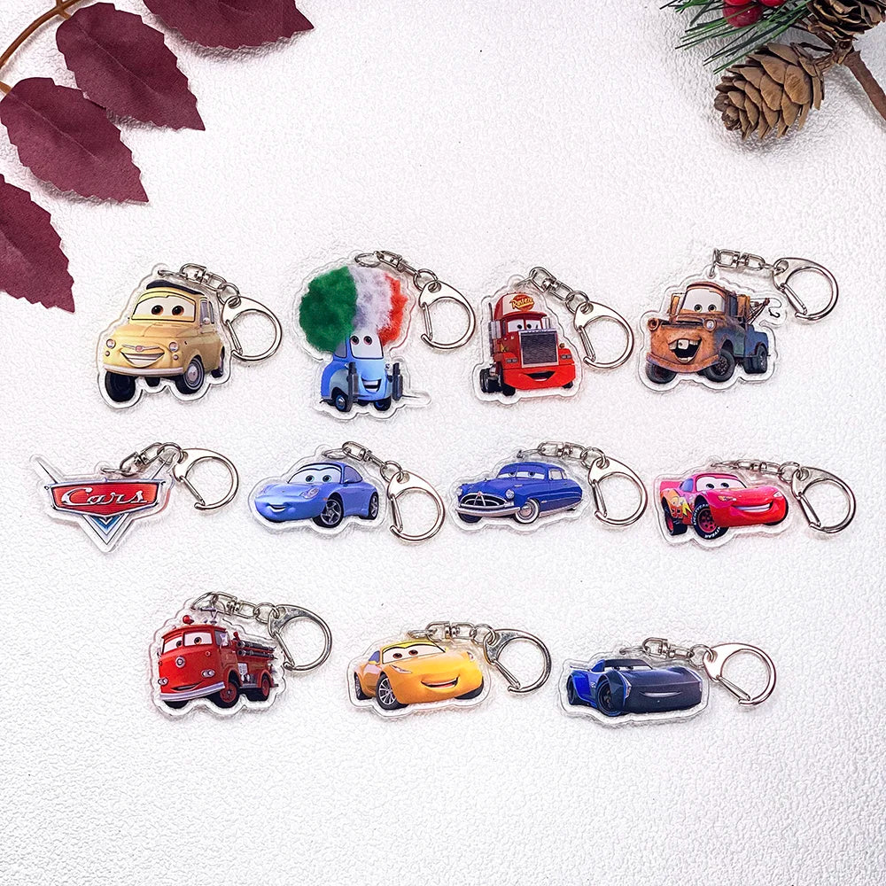 1/11Pcs Disney Cars Lightning McQueen Keychain Accessories Acrylic Charms Pendant For Bag Funny Key Holder Backpack Decoration