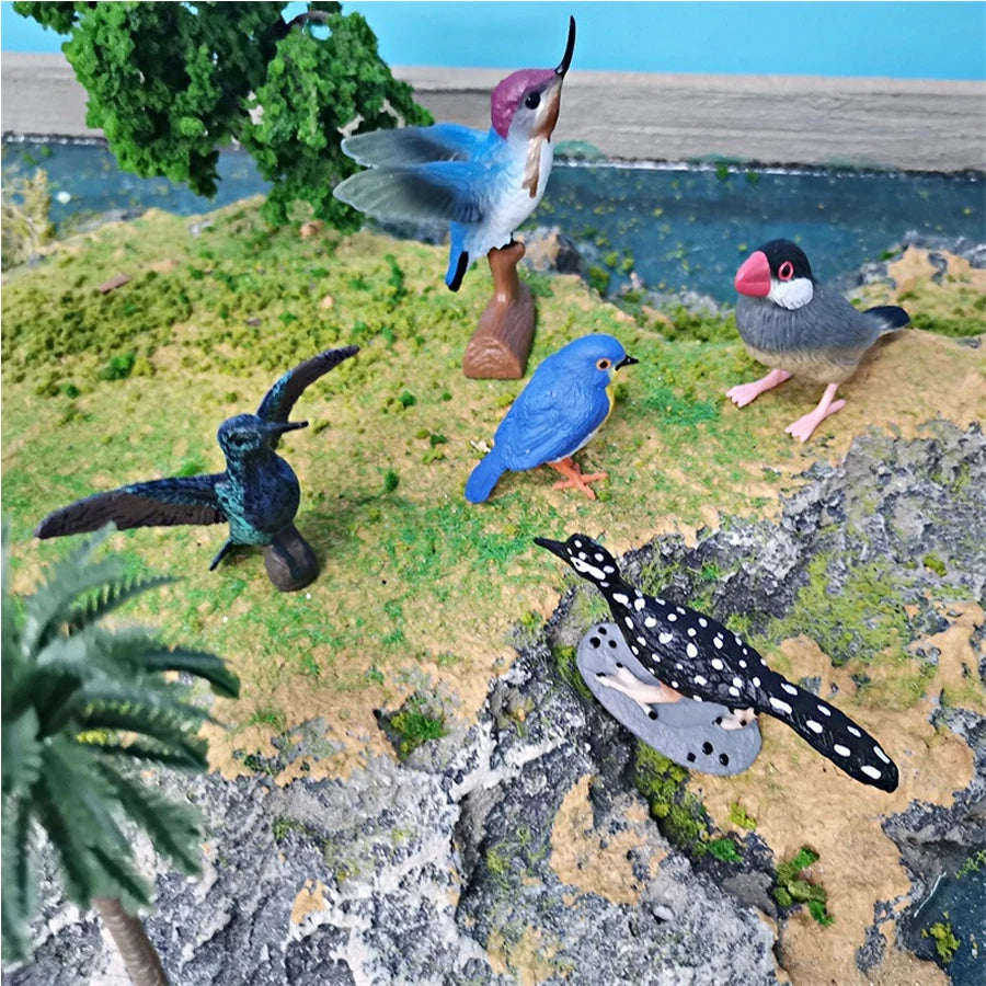 Simulation Bird Animal Kingfisher Robin Magpie Pigeon Hummingbird Model Action Figure Garden Decoration Miniature Figurines Toys