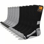 10 Pairs Men Solid Color Striped Sports Long Socks Suitable All Seasons Breathable Anti Odor Sweat Absorption Leisure Socks