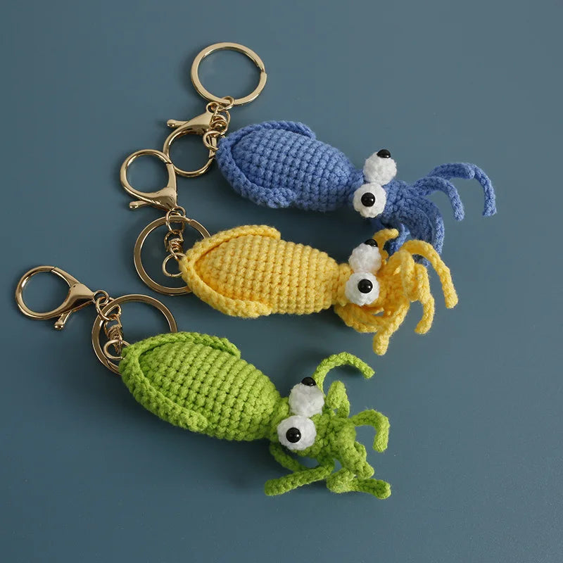 Funny Squid Series Crochet Keychain Handmaking Crochet Cute Squid Doll Keyrings For Bag Pendant Knitted Shrimp Keyrings Custom