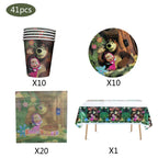 Masha and The Bear Theme Birthday Party Supplies Girls Masha Tableware Set Balloons Plates Cups for Kids Party Baby Shower Decor