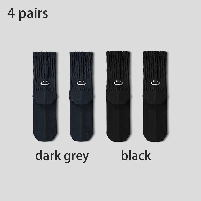 4 Pairs Men's Cotton Work Socks Long Running Breathable Ankle Crew Socks Casual Socks for Men Cycling Socks