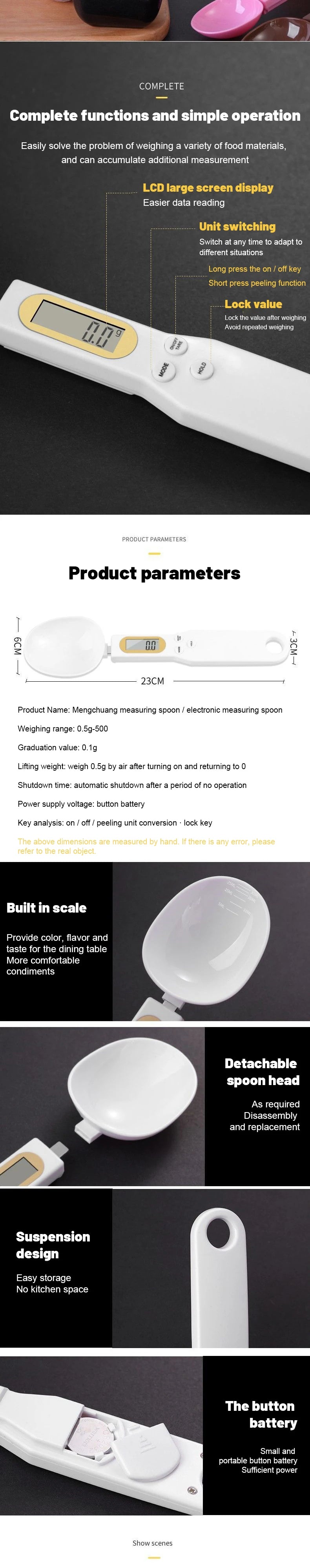 LCD Digital Measurement Adjustable Weighing Spoon Kitchen Scale Electronic Measuring Spoon Coffee Powder Scale Baking Scale