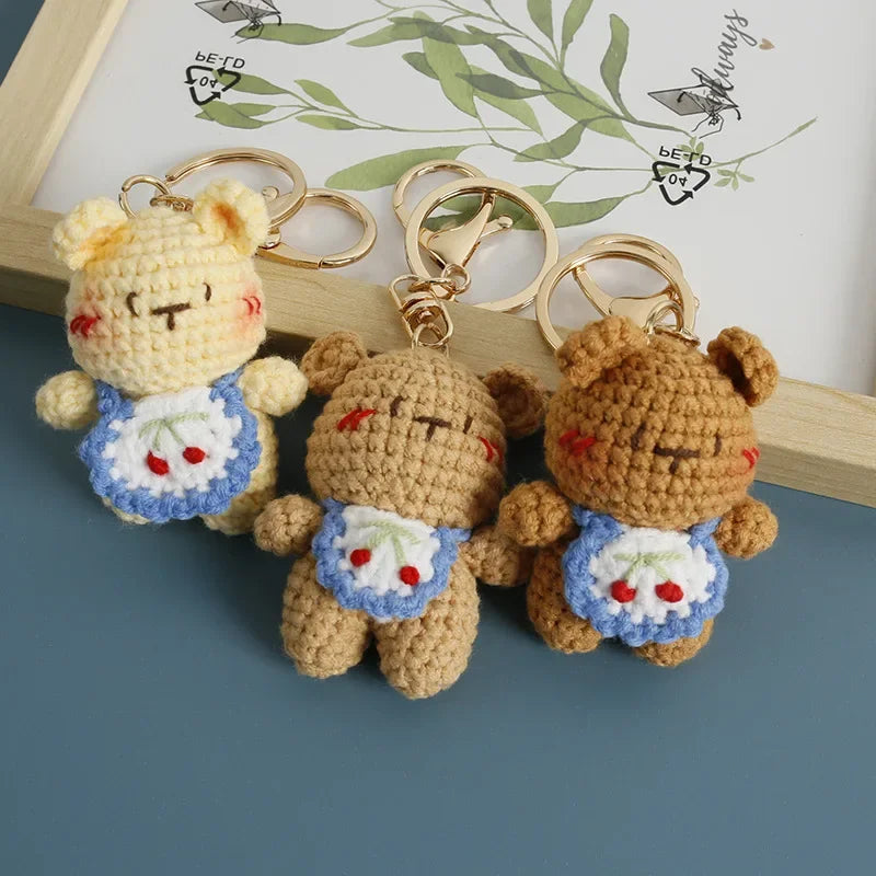 Cute Small Bear Keyrings For Couple Gifts Handmaking Knitted Bear Doll Keychain Animal Doll Crochet Keychain Custom Accessories