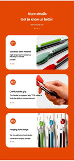 Anti Slip Cooking Serving Tongs Stainless Steel Food Clip Bread Salad Tong Heat-Resistant Barbecue Clips Kitchen Cooking Tool