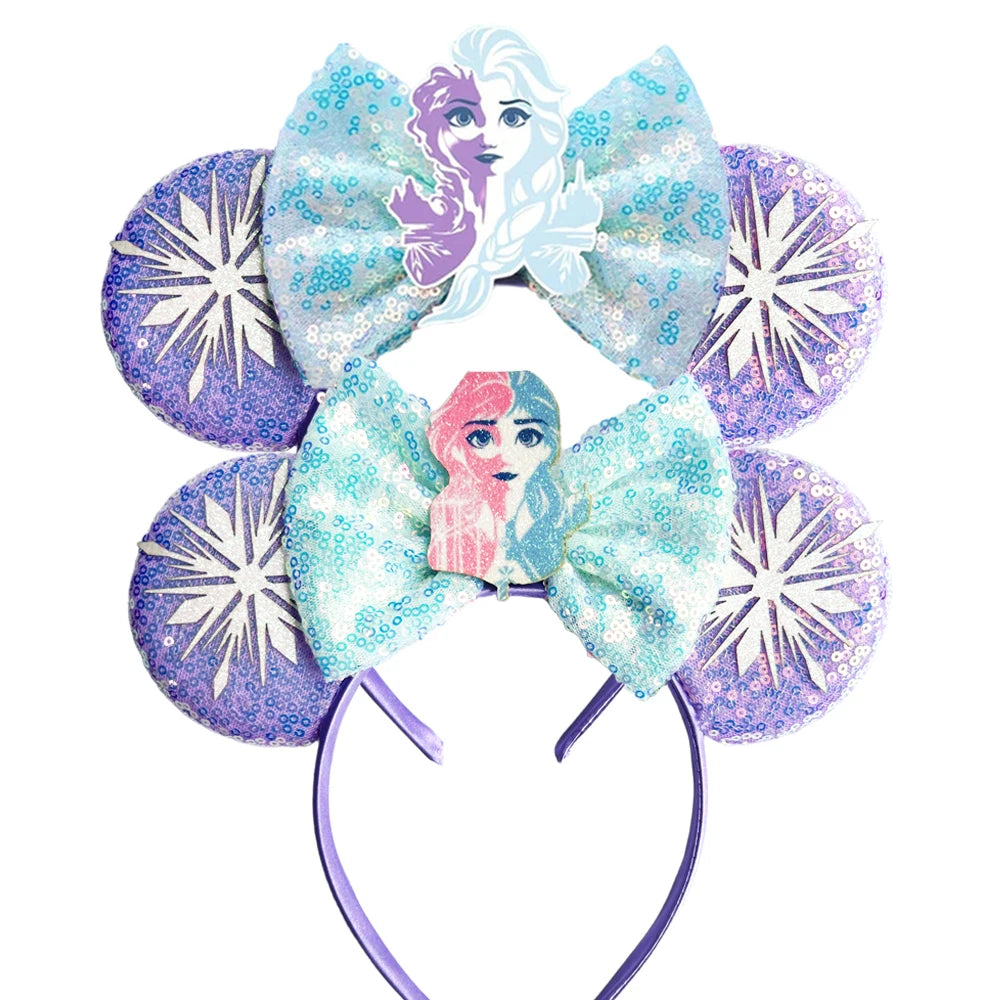 Frozen Elsa Mickey Mouse Ear Headband Sparkling Purple Bow Hair Hoops for Party Valentine Day Gift Holiday Hair Accessories