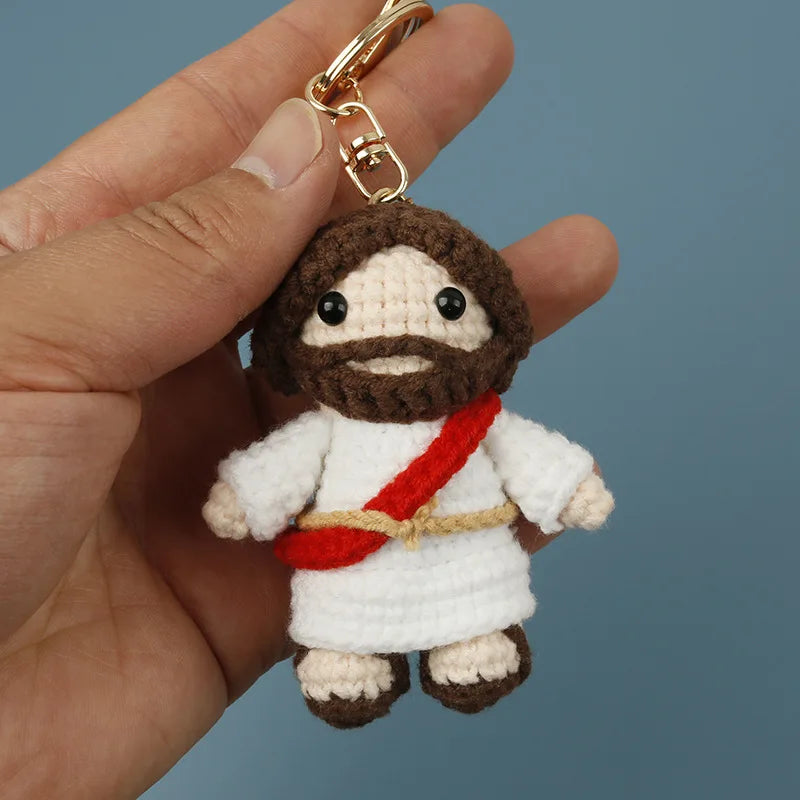 Creative Jesus Design Crochet Keychain For Couple Gift Handmaking Knitted Jesus Doll Keyrings For Bag Pendant Custom Accessories
