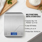 Digital Kitchen Scale with LED Display 5kg/1g Stainless Steel Electronic Weighing for Food Jewelry Snacks Baking Home Tools