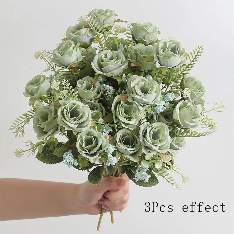 30cm Rose White Silk Bouquet Peony Artificial Flower 5 Big Head 4 Small Bud Wedding Brides Home Decoration Artificial Flower