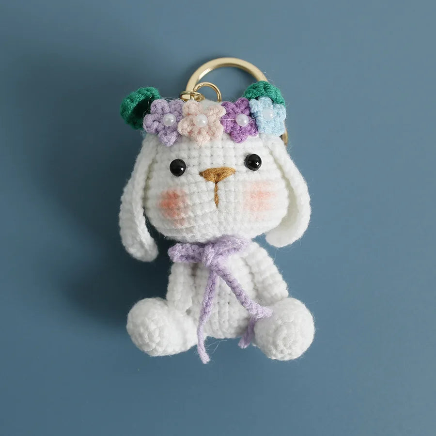 Cute Rabbit Doll Crochet Keyrings Handmaking Knitting Rabbit Keychains Cartoon Carrot Rabbit Keyrings Pendant Custom Accessories
