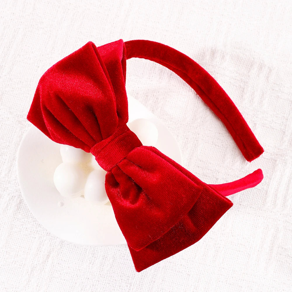 Solid Velvet Bow Headband For Girls Sweet Double-Layer Large Bownot Adjustable Hair Hoop Children Women Headwear Accessories
